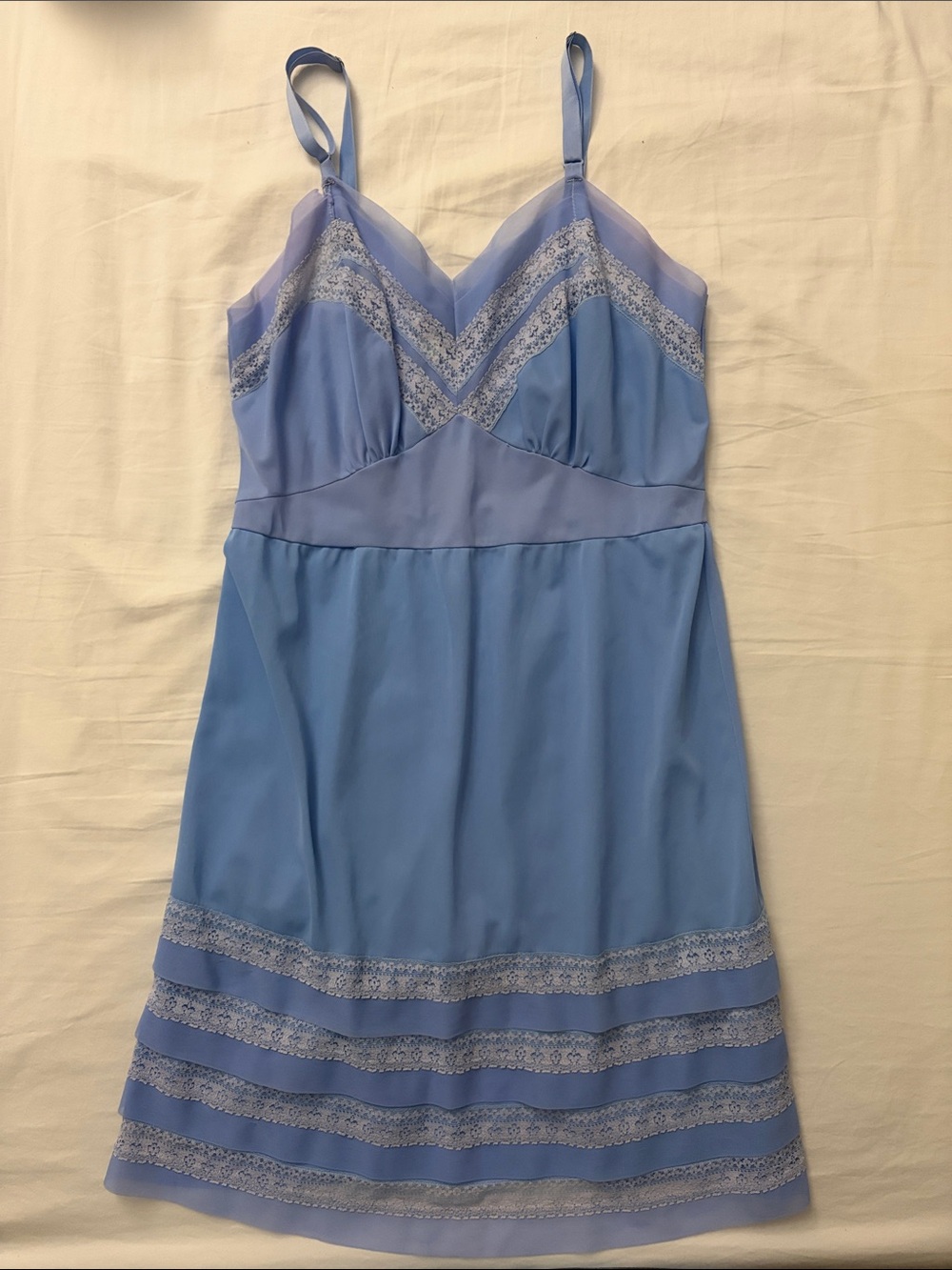 💙Vintage Slip Dress with Lace Trim - Blue
